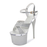 Tube Dancing Shoes Women 2023 Summer High Heel Peep Toe Sandals Heel 15-18cm Thick Bottom Model Shoes Black Big Size