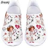 Cute Cartoon Nursing Doctor Printed Flats Shoes Women Casual Summer Slip on Sneakers Lightweight Nurse Ladies Shoe