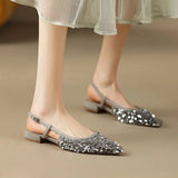 Sequin Pointed Toe Slides 3 Cm Square Low Heels Students Half Slippers Summer Casual Beach Women Sandals Outdoor