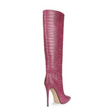 Custom Colors Pointed Women High Heel Boots Solid Color Crocodile Pattern Fine Heel Rubber Sole Madam Shoes Botas