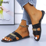 New Summer Fashion Designer Women Flat Flip Flops Double Chain Sandal Slippers Women Comfort Outdoor Beach Opened Toe