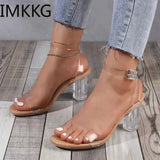 Women's Sandals 2023 Transparent Pvc Sandals Woman Elegant Clear Heel Wedding Dress Shoes Ladies