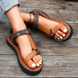 Breakj Plus Size Sandals Female Summer New Round Head Thick Bottom One Word Buckle Belt Wear Casual Flat Women's