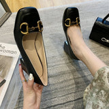 New Style Women Matte Thick Heels Soft Pumps Summer Sandals Woman Retro Fashion Metal Buckle High Heels Lady Dress