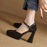 Toe Chunky Platform Pumps Women 2023 Spring Faux Suede Very High Heels Shoes Woman Ankle Buckle Thick Heeled Party