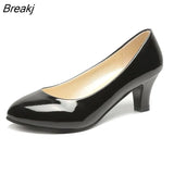 Women's Leather Med Heels New High Quality Shoes Classic Black&White Pumps for Office Ladies White High Heels Red Sexy Heels