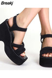 Wedge Heels Sandals For Women 2023 Summer Chunky Heeled Casual Ankle Strap Fashion Women Sandals