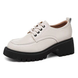 Lace Up Platform Oxford Shoes for Women 2023 Spring Autumn Chunky Heels Pumps Woman Black PU Leather Office Work