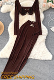 Women Sexy 2 Piece Set Fashion Streetwear Square Collar Long Sleeve Crop Top + Elastic Waist High Slit Long Skirt