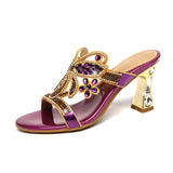 Diamond Cool Slippers Summer 2024 New Thick Heels, Temperament Crystal Diamond Setting, Fashionable