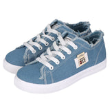 Women Canvas Sneaker Low Top Denim Sneakers Ladies Lace-Up Flat Canvas Trainers Girl Soild Board Shoes Female Sandals Women