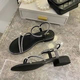 Rhinestones Women's Shoes Outdoor Summer 2023 with Low Heels Sandals for Woman Open Toe Diamond Beige One Word H
