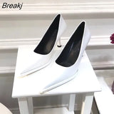 NEW Women's Shoes LEATHER Woman High Heels Pointed toe Women Pumps for Fashion Office Lady Slip on Sock Free White