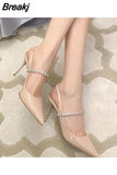 Decor Women Pumps Sexy Pointed Toe High Heels Mary Janes Wedding Dress Shoes Woman Crystal Stiletto Summer