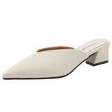 Summer Fashion Women Pointed Toe Slipper Nude White Square Low Heels Outsides Ladies Slides Luxury Brand Beach Mules