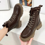 Platform Ankle Boots for Women 2023 Autumn Winter Short Plush Motorcycle Boots Woman Thick Bottom PU Leather Botas