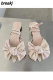 Flip-flop Sandals Women Stiletto Open Toe Purple Bow Knot High Heels 2023 Fashion Roman Sandal Elegant Mule Slipper