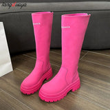 Women Boots Fashion Casual Non Slip Zipper Knee Boots Woman Comfortable Round Boots Ladies Platform PU Winter Boot Female