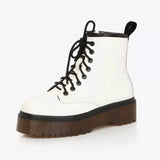 Womens Autumn Winter Ankle Boots Lace Up Flat Heels Fur Cotton Padded Platform Shoes Woman Leather Motorcycle Botas