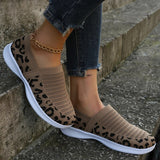 Mesh Slip On Sneakers Women Fashion Leopard Print Casual Shoes Woman Spring Summer Elastic Knit Flats Loafers