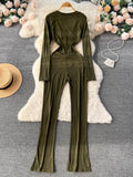 Women Long Sleeve Jumpsuits New Spring Fashion Solid V-neck High Waist Skinny Bodycon Full Length Casual Female
