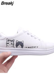 Women Sneakers Fashion Breathble Vulcanized Shoes Pu Cute Cat Cartoon Lace Up Casual White Women Shoes Zapatos De Mujer