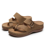 Women's fashion sandals 4cm waterproof platform - summer casual set toe sandals platform wedge with metal buckle