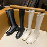 High Long Boots for Women Autumn Winter Soft Leather Solid Knight Boots Zipper Casual High Heels Round Toe Botas