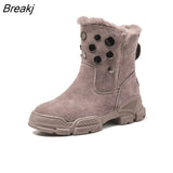 Genuine Leather Winter Shoes Women Cow Suede Boots 2022 Winter Women Snow Boots Brand Ladies Ankle Botas Warm Black