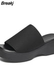 Dropship In Stock 2023 Sumemr Women's Comfy Walking Platform Med Heels Outdoor Slides Slippers Beach Shoes Sandal