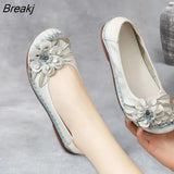 Genuine Leather Loafers For Women 2023 Flower Woman Flats Mocassins Femme Women's Loafers Spring Summer Slip-On