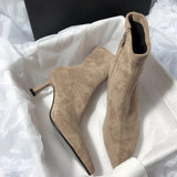Socks Heels Winter Shoes For Women Boots-Women Stockings 2024 Autumn Rubber Pointy High Heel Ankle Ladies Lace-Up
