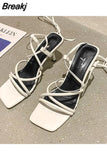 Sandals Female Shoe Espadrilles Platform High Heels Open Toe Cross All-Match Cross-Shoes New Girls Stiletto Lacquered