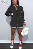Autumn Long Sleeve Single Breasted Baseball Dress Women Button Sweatshirt Style Mini Dress Fashion Streetwear
