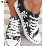 Women Shoes for Women 2023 Retro Floral Print Canva Shoes Female Fashion Student Spring Flat Lace-up Sneakers Casual Shoes