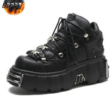 Women Shoes Low-top Metal Daddy Shoes All-match Inner Heightening Punk Style Shoes Thick Bottom Round Toe Single Shoes