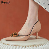 New Spring Autumn High Heels Women's Pointed Toe Women's Shoes Retro Shallow Flower Stiletto Women's Single