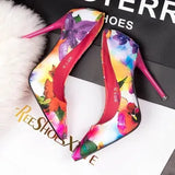 Women Fashion Floral Comfortable Heels Szpilki Damskie Ladies Cute Sweet Red Summer Slip on High Heel Shoes Party Pumps