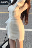 Autumn Knitted 2 Piece Dress Set Woman Slim Bodycon Y2k Mini Skirt + Long Sleeve Fairy Crop Tops Female Casual Korean
