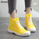 Fashion Rain Boots Women Shoes Candy Color Non-slip Jelly Shoes Woman Ankle Boots Lace Up Waterproof Gum'd