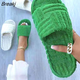 New Plush Women Slippers Female Cute Solid color Cotton Slippers Home Comfortable Shoes Indoor furry slide slippers