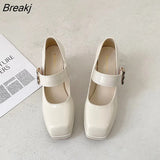 2023 Spring Autumn Summer Women Mary Janes Rhinestone High Heeled Chunky Heel Small Leather Shoes Elegant Party