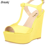 Women Wedge Sandals 2023 Peep Toe Buckle Shoes Woman Platform Canvas Wedges Fashion Summer Super High Heel