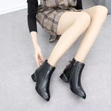 New Autumn and Winter Large Size Nude Boots Women's Pointed Thick Heel Short Sleeve Comfortable Zipper Leather