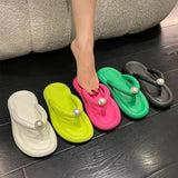 Pearl Soft Flip Flops for Women 2023 Summer Clip Toe Platform Pillow Slides Woman Light Non Slip Beach Slippers
