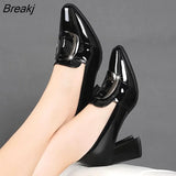 Women High Heels Shoes Women Pumps Patent Leather Single Woman Dress Shoes Thick Heels Pointed Toe Female