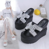 Platform Slippers Chunky Heels Sandals Women Beaded Beach Slippers Girls Slides Woman Designer Wedges Flat