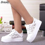 Women Shoes 2023 Fashion Summer Casual White Shoes Cutouts Lace Canvas Hollow Breathable Platform Flat Shoes Woman