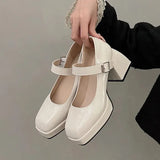 Beige Platform Pumps for Women Super High Heels Buckle Strap Mary Jane Shoes Woman Thick Heeled Wedding Party Shoes
