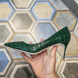 Green Crocodile Effect Women Pointy Toe High Heels 8cm 10cm 12cm Customize Ladies Sexy Stiletto Pumps Club Party